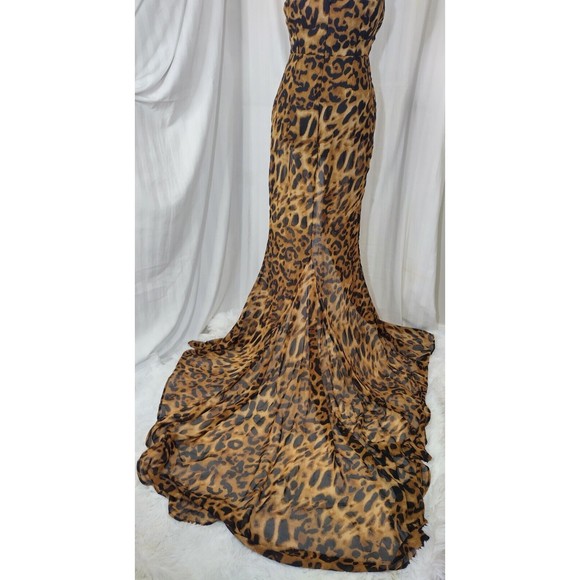 LOVE & LEMONADE Deep V Neck Cross Leopard Print Slim Long Dress size medium nwt - Picture 4 of 12